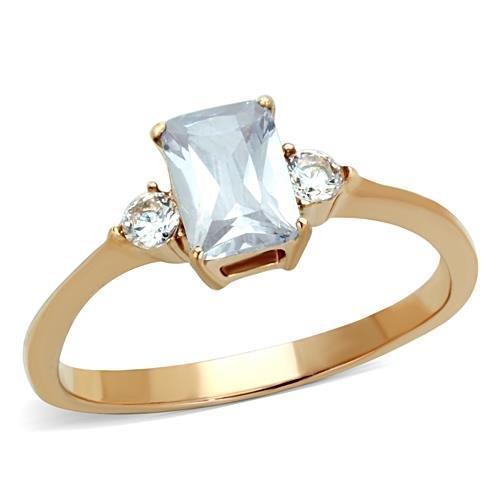 IP Rose Gold(Ion Plating) Stainless Steel Ring with AAA Grade CZ in Clear