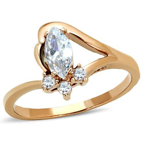 IP Rose Gold(Ion Plating) Stainless Steel Ring with AAA Grade CZ in Clear