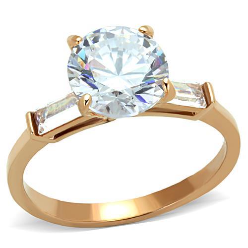 IP Rose Gold(Ion Plating) Stainless Steel Ring with AAA Grade CZ in Clear