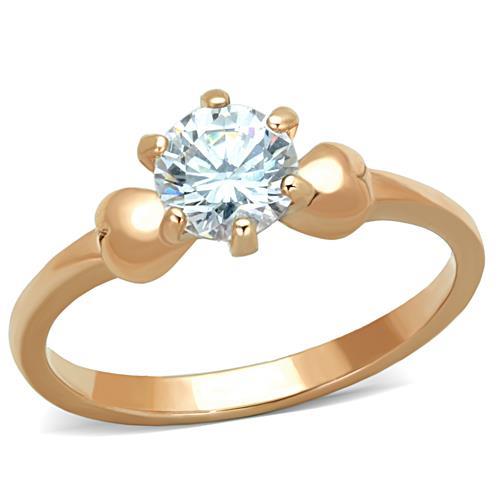 IP Rose Gold(Ion Plating) Stainless Steel Ring with AAA Grade CZ in Clear