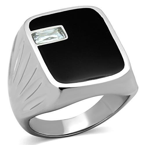 High polished (no plating) Stainless Steel Ring with AAA Grade CZ in Clear