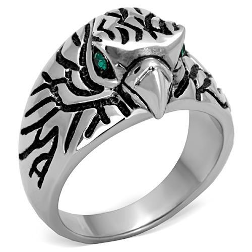 High polished (no plating) Stainless Steel Ring with Top Grade Crystal in Emerald