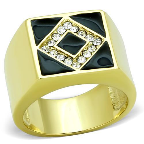 IP Gold(Ion Plating) Stainless Steel Ring with Top Grade Crystal in Clear