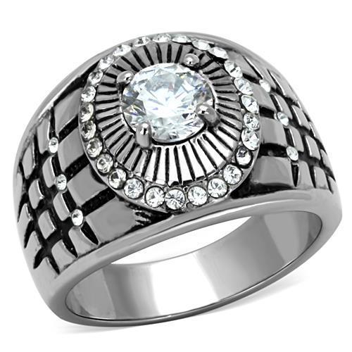 High polished (no plating) Stainless Steel Ring with AAA Grade CZ in Clear