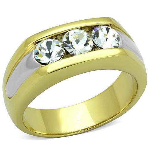 Two-Tone IP Gold (Ion Plating) Stainless Steel Ring with Top Grade Crystal in Clear