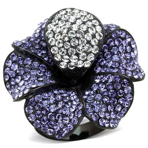 IP Black(Ion Plating) Stainless Steel Ring with Top Grade Crystal in Tanzanite