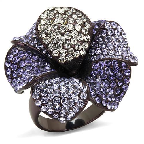 IP Dark Brown (IP coffee) Stainless Steel Ring with Top Grade Crystal in Multi Color