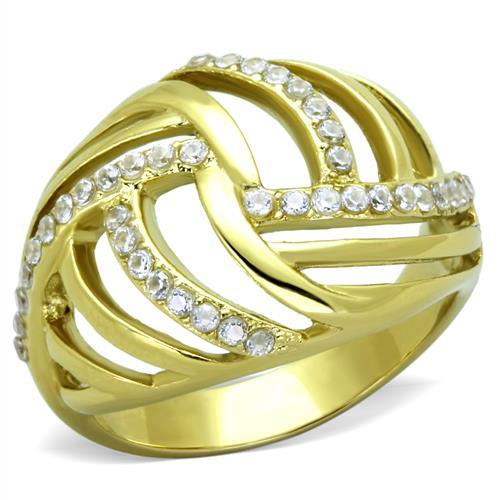 IP Gold(Ion Plating) Stainless Steel Ring with AAA Grade CZ in Clear