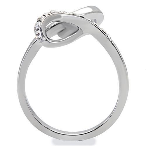 High polished (no plating) Stainless Steel Ring with Top Grade Crystal in Clear