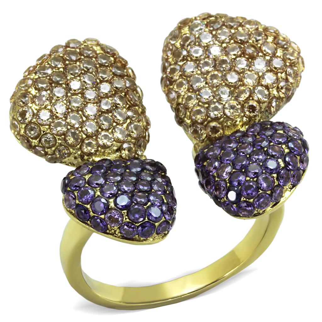 IP Gold(Ion Plating) Stainless Steel Ring with AAA Grade CZ in Multi Color