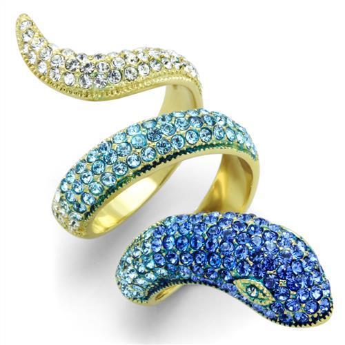 IP Gold(Ion Plating) Stainless Steel Ring with Top Grade Crystal in Multi Color