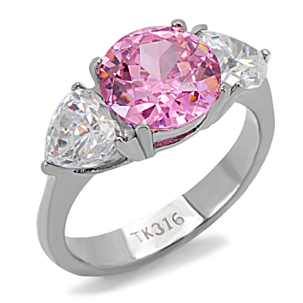 High polished (no plating) Stainless Steel Ring with AAA Grade CZ in Rose