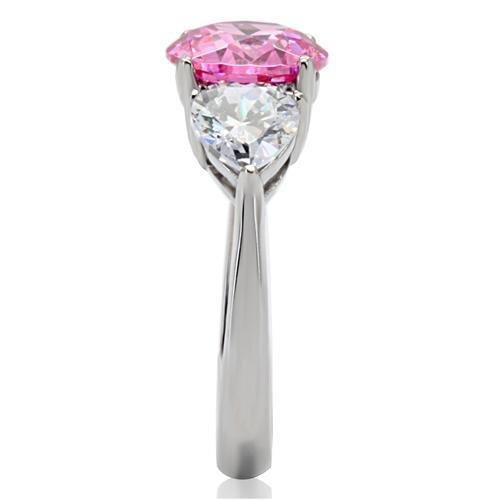High polished (no plating) Stainless Steel Ring with AAA Grade CZ in Rose