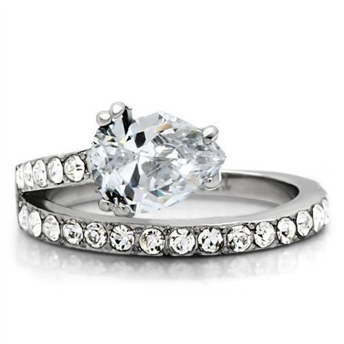High polished (no plating) Stainless Steel Ring with AAA Grade CZ in Clear