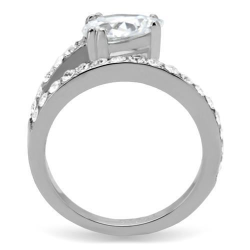 High polished (no plating) Stainless Steel Ring with AAA Grade CZ in Clear