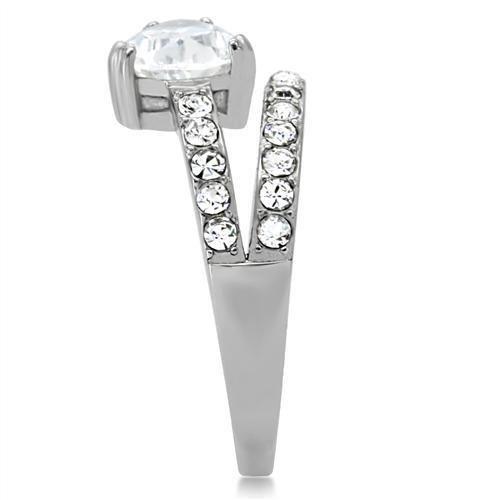 High polished (no plating) Stainless Steel Ring with AAA Grade CZ in Clear