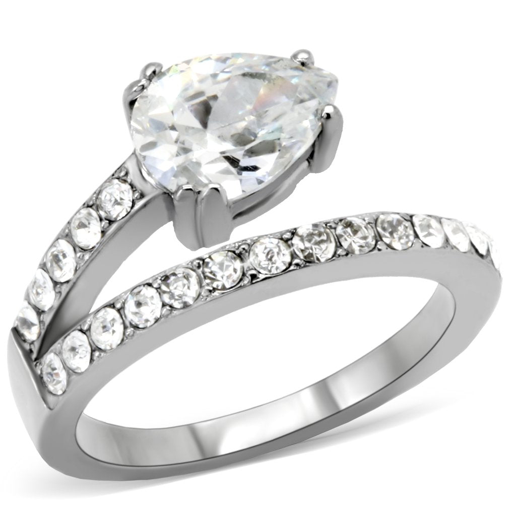 High polished (no plating) Stainless Steel Ring with AAA Grade CZ in Clear