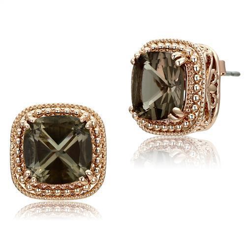 IP Rose Gold(Ion Plating) Stainless Steel Earrings with Genuine Stone in Brown