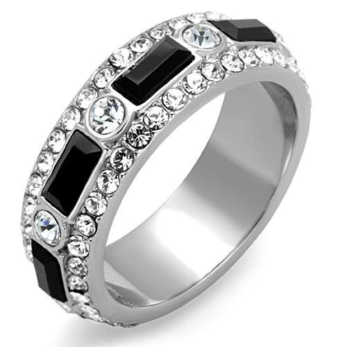 High polished (no plating) Stainless Steel Ring with Top Grade Crystal in Jet