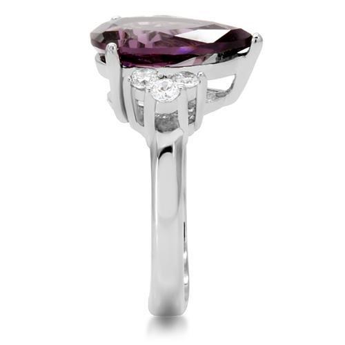 High polished (no plating) Stainless Steel Ring with Synthetic Synthetic Glass in Amethyst