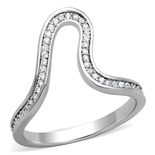 High polished (no plating) Stainless Steel Ring with AAA Grade CZ in Clear