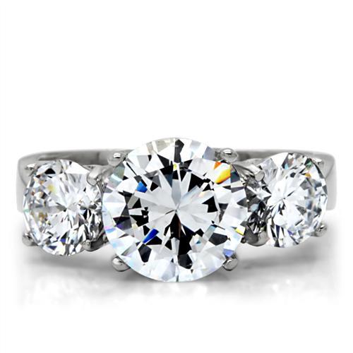 High polished (no plating) Stainless Steel Ring with AAA Grade CZ in Clear