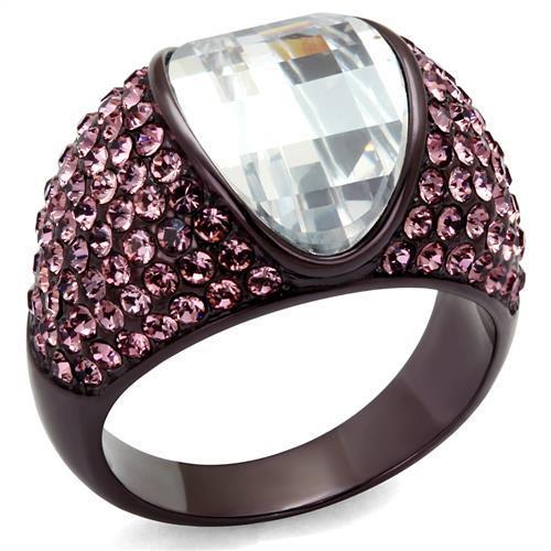 IP Dark Brown (IP coffee) Stainless Steel Ring with AAA Grade CZ in Clear