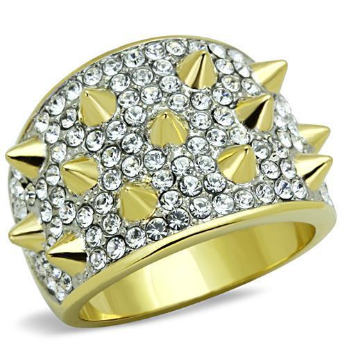 Two-Tone IP Gold (Ion Plating) Stainless Steel Ring with Top Grade Crystal in Clear