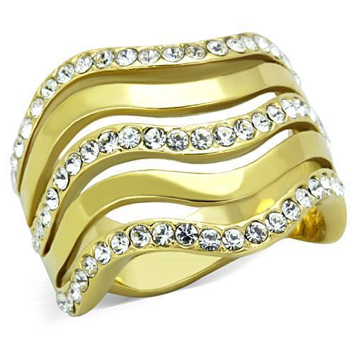 IP Gold(Ion Plating) Stainless Steel Ring with Top Grade Crystal in Clear