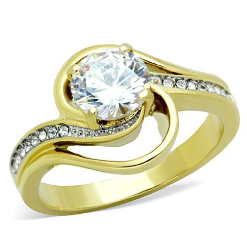 Two-Tone IP Gold (Ion Plating) Stainless Steel Ring with AAA Grade CZ in Clear