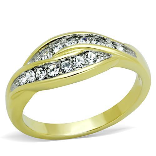 Two-Tone IP Gold (Ion Plating) Stainless Steel Ring with Top Grade Crystal in Clear