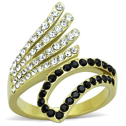 IP Gold(Ion Plating) Stainless Steel Ring with Top Grade Crystal in Jet
