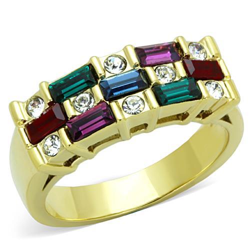 IP Gold(Ion Plating) Stainless Steel Ring with Top Grade Crystal in Multi Color