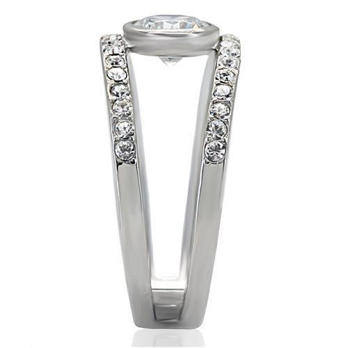 High polished (no plating) Stainless Steel Ring with AAA Grade CZ in Clear