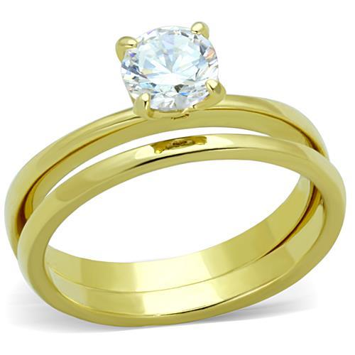 IP Gold(Ion Plating) Stainless Steel Ring with AAA Grade CZ in Clear