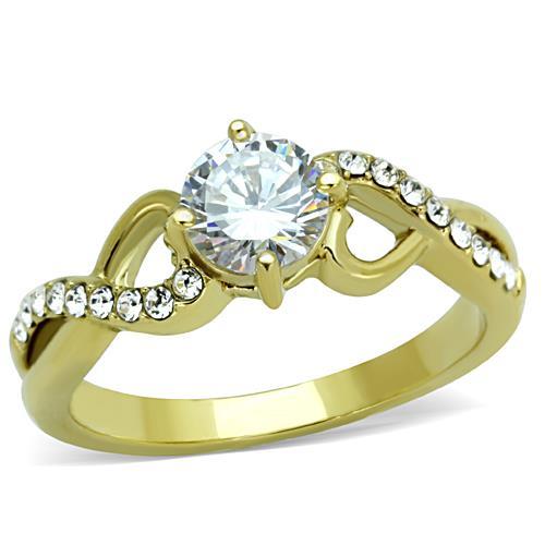 IP Gold(Ion Plating) Stainless Steel Ring with AAA Grade CZ in Clear