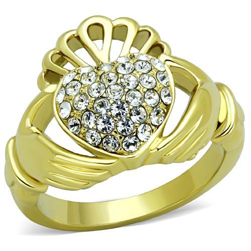 IP Gold(Ion Plating) Stainless Steel Ring with Top Grade Crystal in Clear