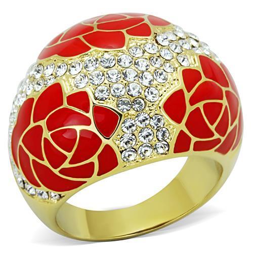 IP Gold(Ion Plating) Stainless Steel Ring with Top Grade Crystal in Clear