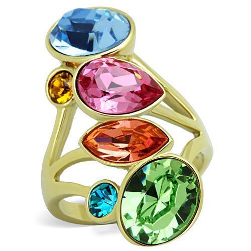 IP Gold(Ion Plating) Stainless Steel Ring with Top Grade Crystal in Multi Color