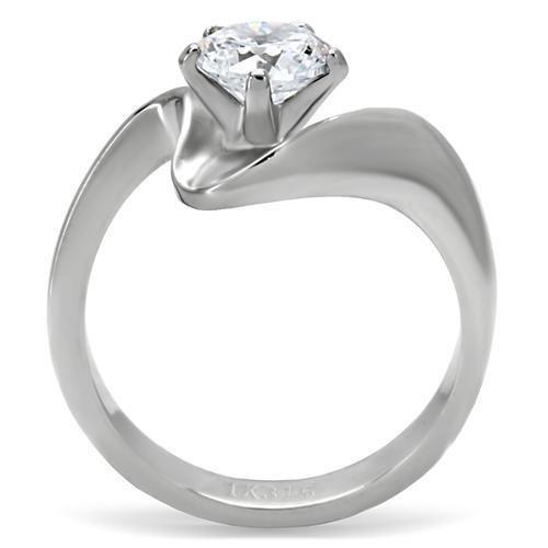 High polished (no plating) Stainless Steel Ring with AAA Grade CZ in Clear