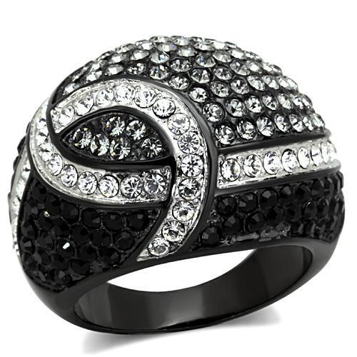 Two-Tone IP Black Stainless Steel Ring with Top Grade Crystal in Black Diamond