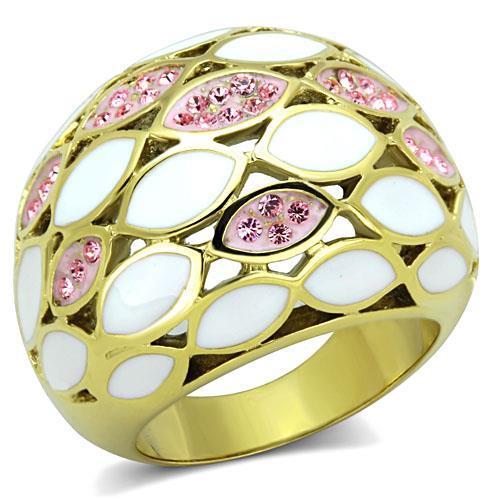 IP Gold(Ion Plating) Stainless Steel Ring with Top Grade Crystal in Light Rose