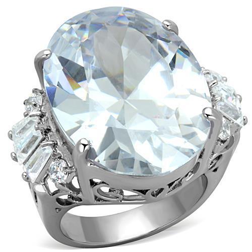 High polished (no plating) Stainless Steel Ring with AAA Grade CZ in Clear