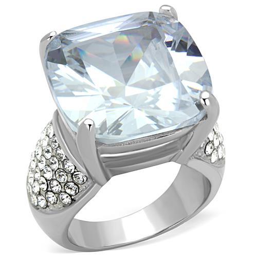 High polished (no plating) Stainless Steel Ring with AAA Grade CZ in Clear