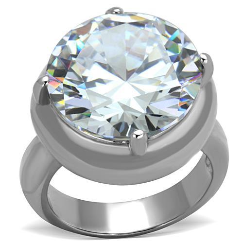 High polished (no plating) Stainless Steel Ring with AAA Grade CZ in Clear