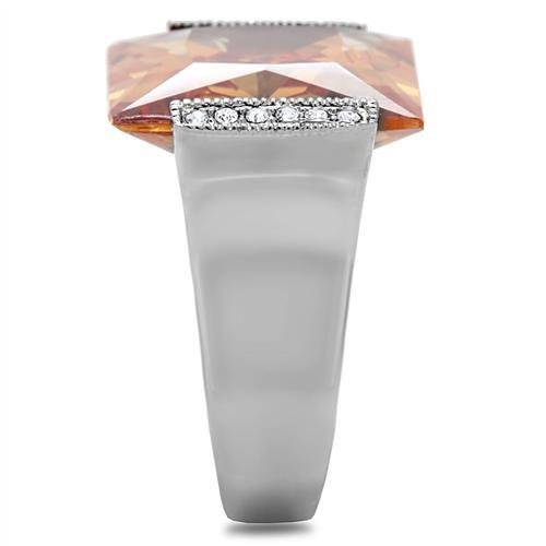 TK174 - High polished (no plating) Stainless Steel Ring with AAA Grade CZ in Champagne