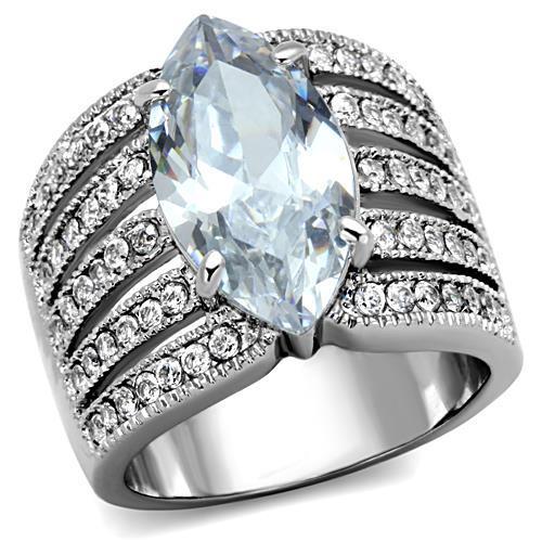High polished (no plating) Stainless Steel Ring with AAA Grade CZ in Clear