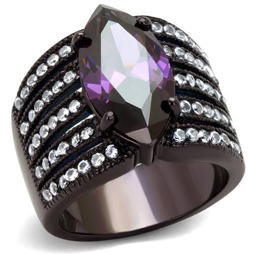 IP Dark Brown (IP coffee) Stainless Steel Ring with AAA Grade CZ in Amethyst