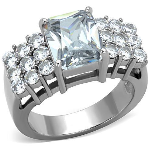 High polished (no plating) Stainless Steel Ring with AAA Grade CZ in Clear