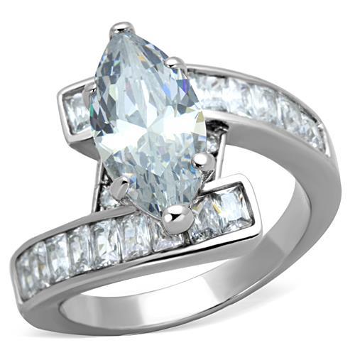 High polished (no plating) Stainless Steel Ring with AAA Grade CZ in Clear